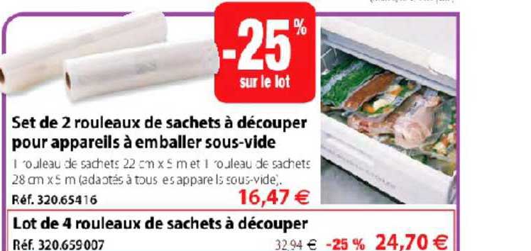 set de 2 rouleaux de sachets à découper pour appareils à emballer sous vide