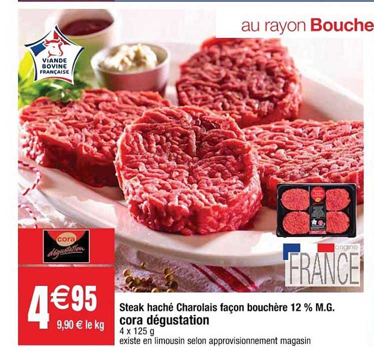 steak haché charolais façon bouchère 12% m.g. cora dégustation
