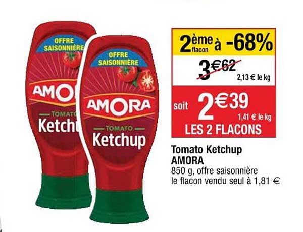 tomato ketchup amora 2ème flacon à -68%