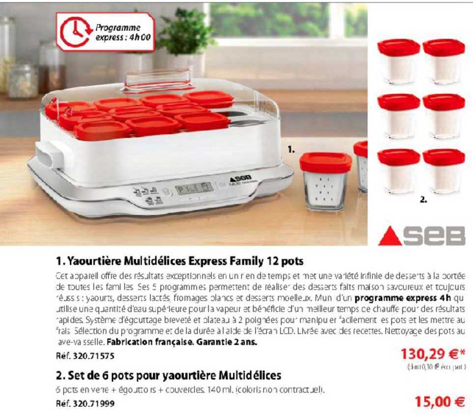 yaourtière multidélices express family 12 pots set de 6 pots pour yaourtière multidélices