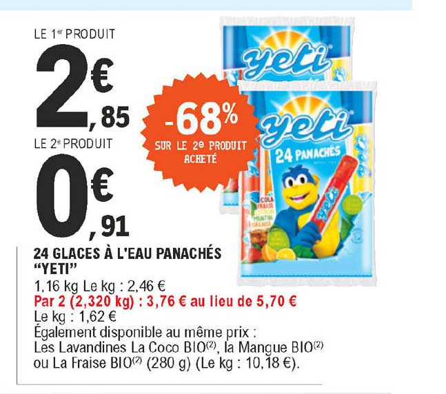 24 glaces à l'eau panachés "yeti"