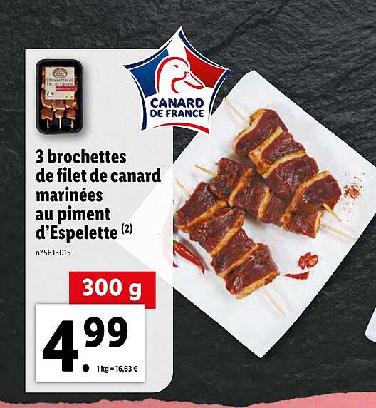 3 brochettes de filet de canard marinées au piment d'espelette