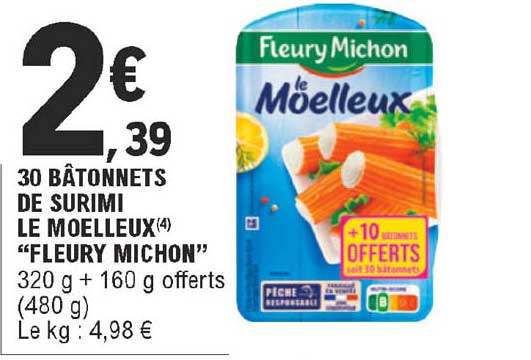 30 bâtonnets de surimi le moelleux "fleury michon"