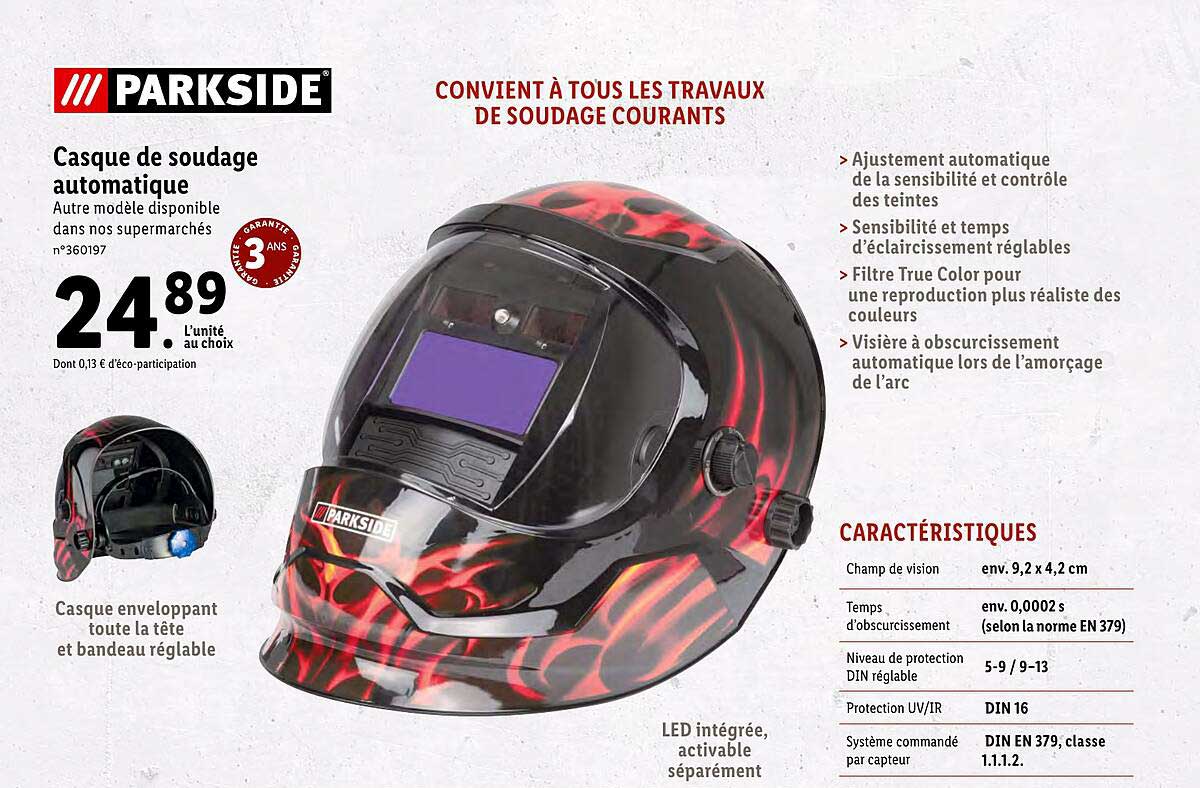 casque de soudage automatique parkside