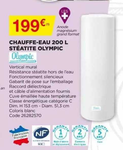 chauffe-eau 200 l stéatite olympic