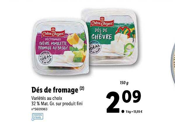 dés de fromage chêne d'argent