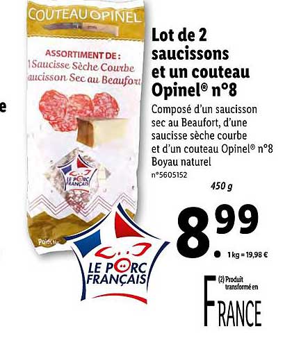 lot de 2 saucissons et un couteau opinel n°8