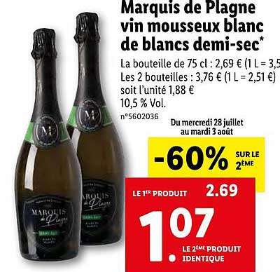 marquis de plagne vin mousseux blanc de blancs demi-sec