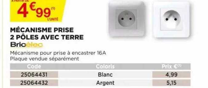 mécanisme prise 2 pôles avec terre bricélec