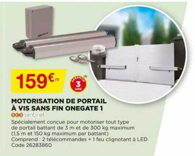 motorisation de portail à vis sans fin onegate 1 sentinel