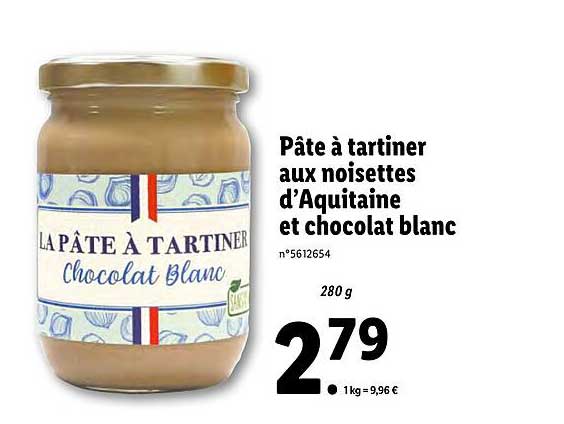 pâte à tartiner aux noisettes d'aquitaine et chocolat blanc