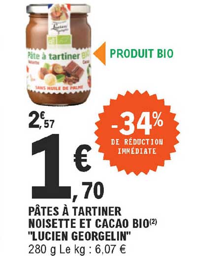 Pâtes à Tartiner Noisette Et Cacao Bio "lucien Georgelin"