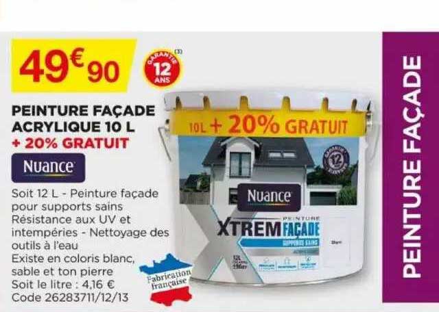Peinture Façade Acrylique 10 L Nuance + 20% Gratuit