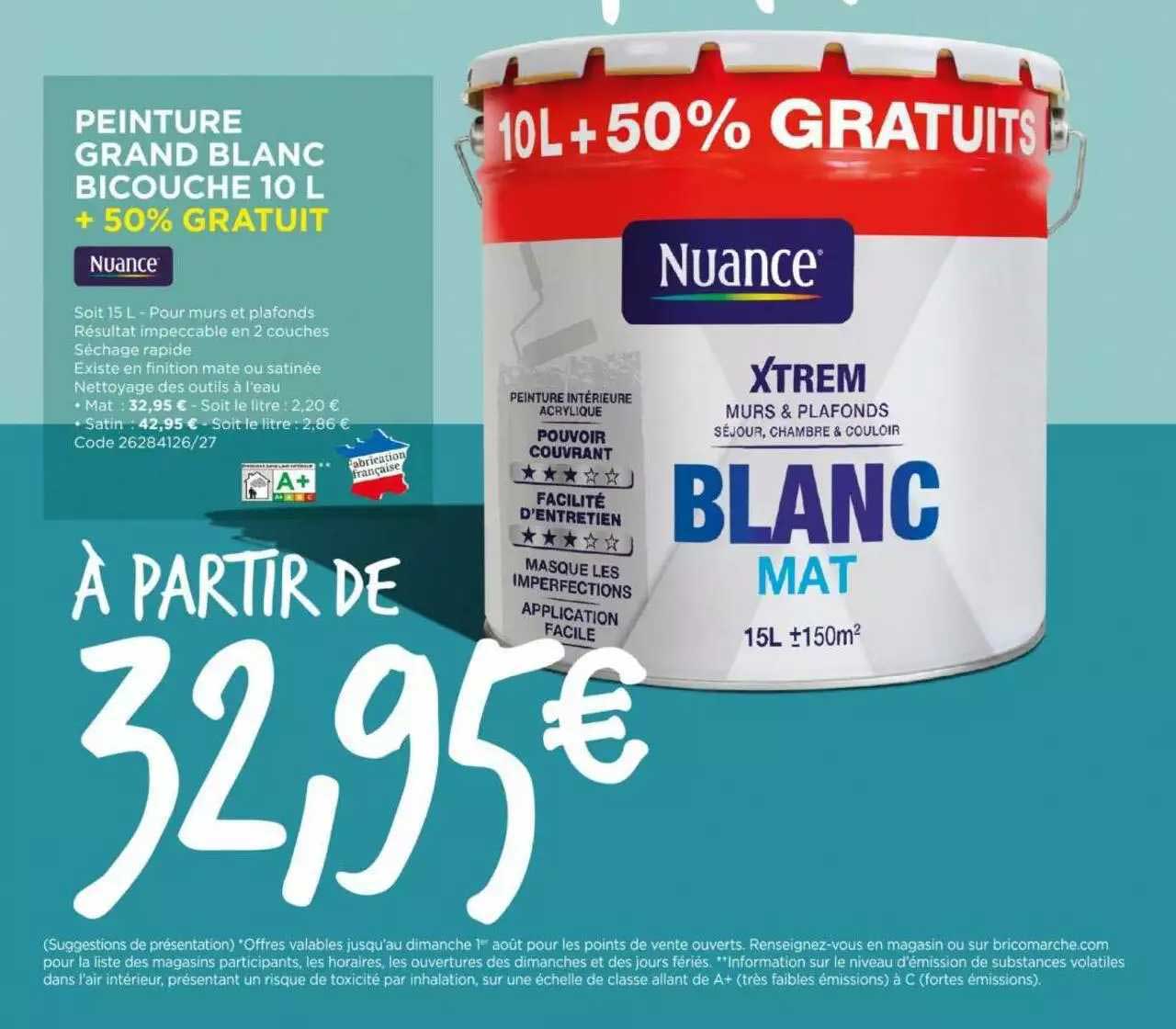 Peinture Grand Blanc Bicouche 10 L Nuance + 50% Gratuit