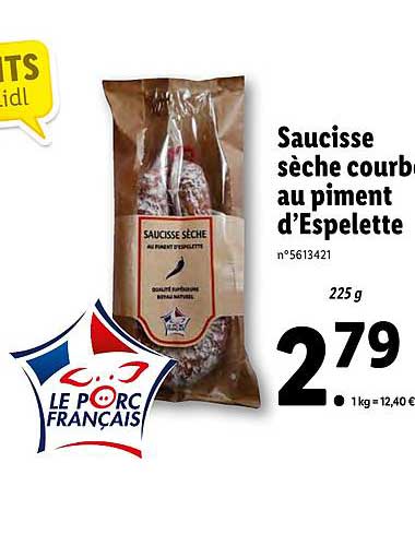 saucisse sèche courbe au piment d'espelette