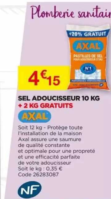 sel adoucisseur 10 kg axal + 2 kg gratuits