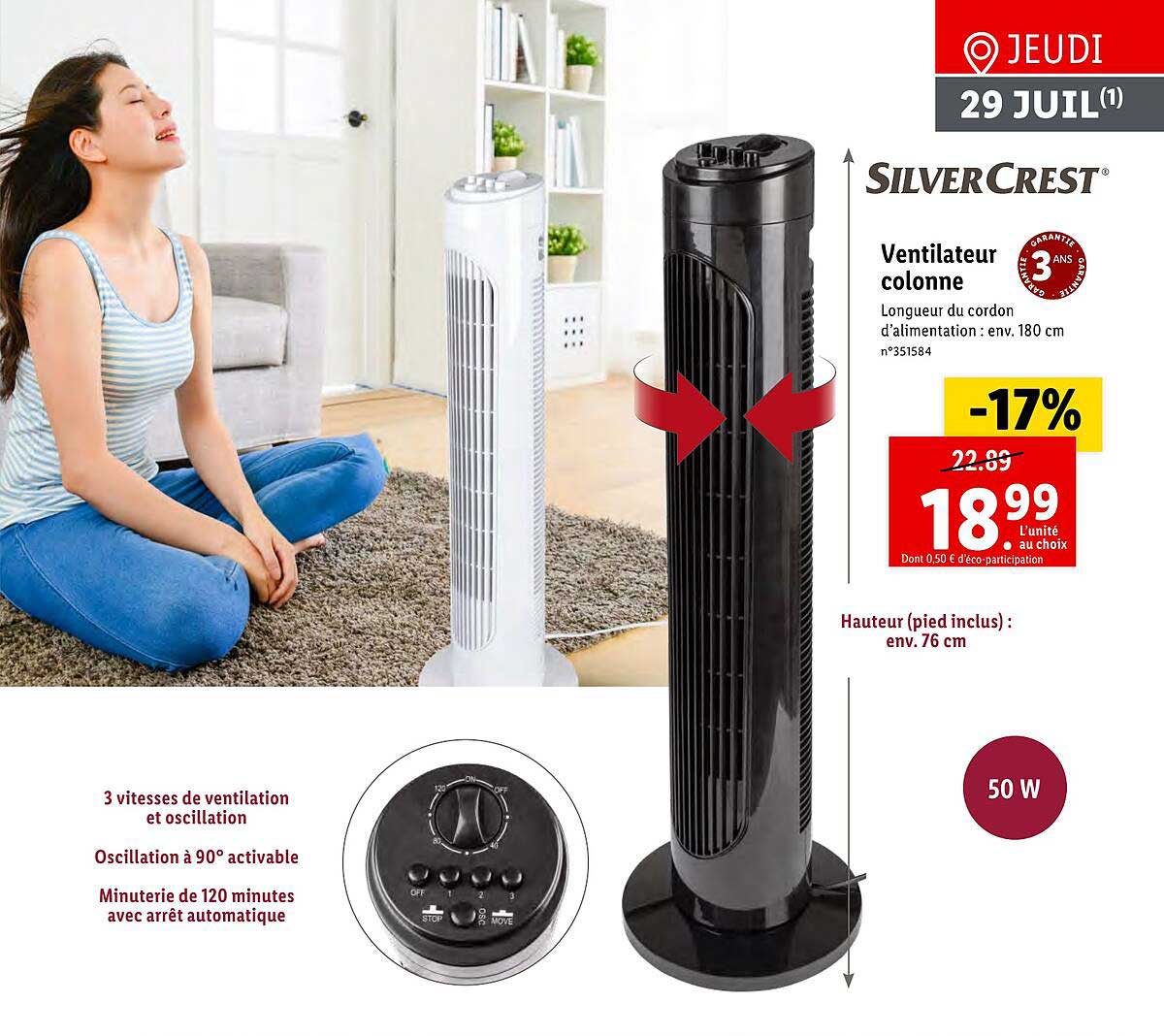 ventilateur colonne silver crest