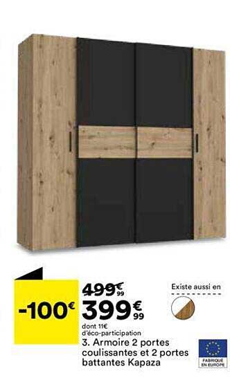 armoire 2 portes coulissantes et 2 portes battantes kapaza
