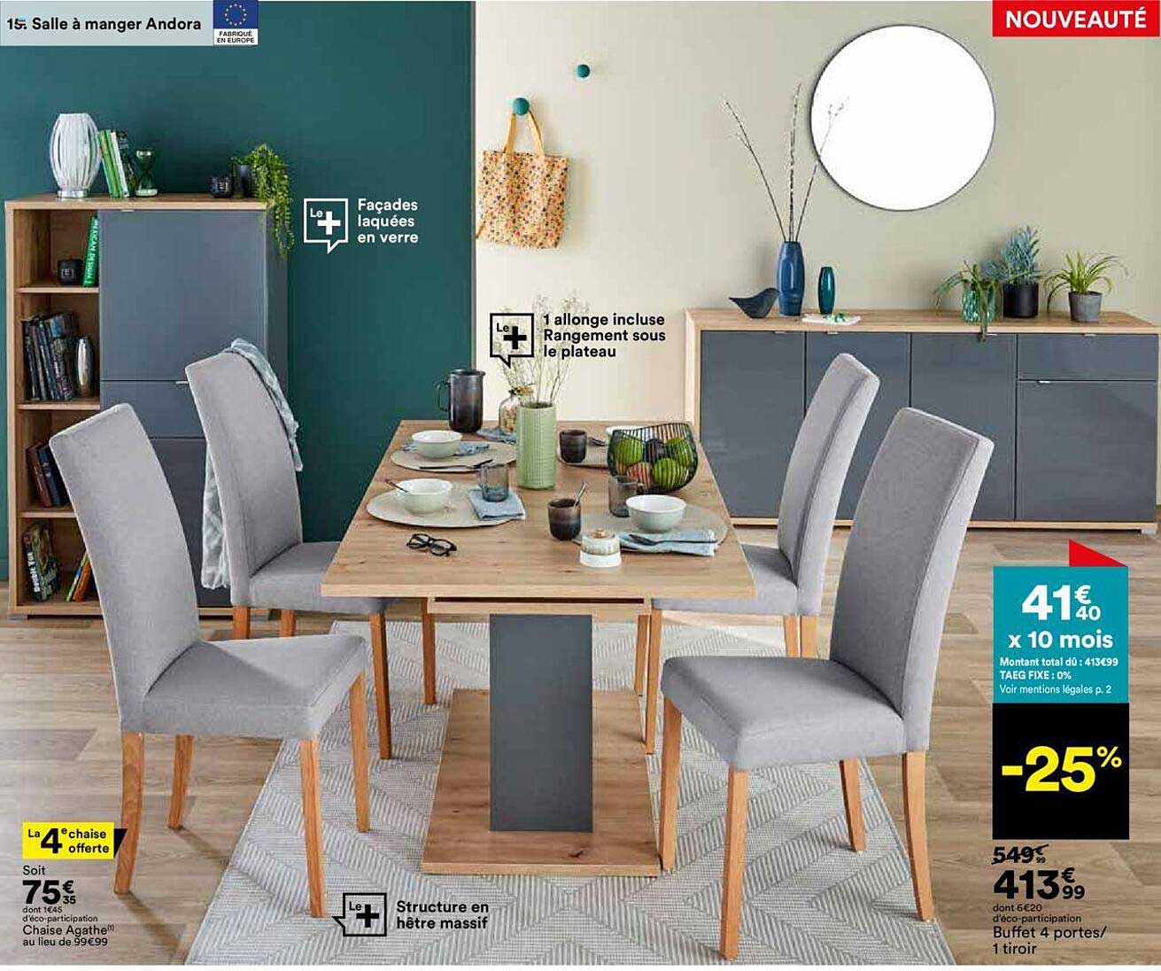 chaise agathe, buffet 4 portes-1 tiroir