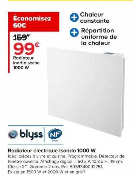 blyss radiateur électrique isando 1000 w