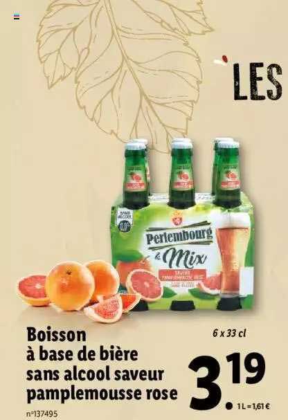 Boisson à Base De Bière Sans Alcool Saveur Pamplemousse Rose