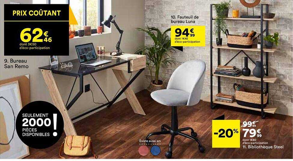 bureau san remo, fauteuil de bureau luna, bibliothèque steel