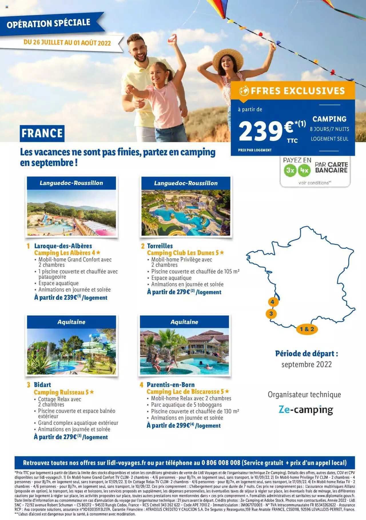 camping 8 jours-7 nuits logement seul france
