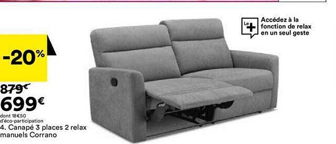 canapé 3 places 2 relax manuels corrano