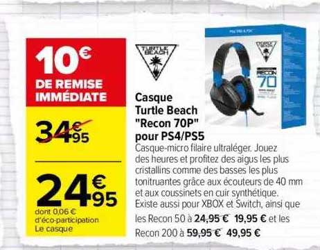 casque turtle beach "recon 70p" pour ps4 ou ps5