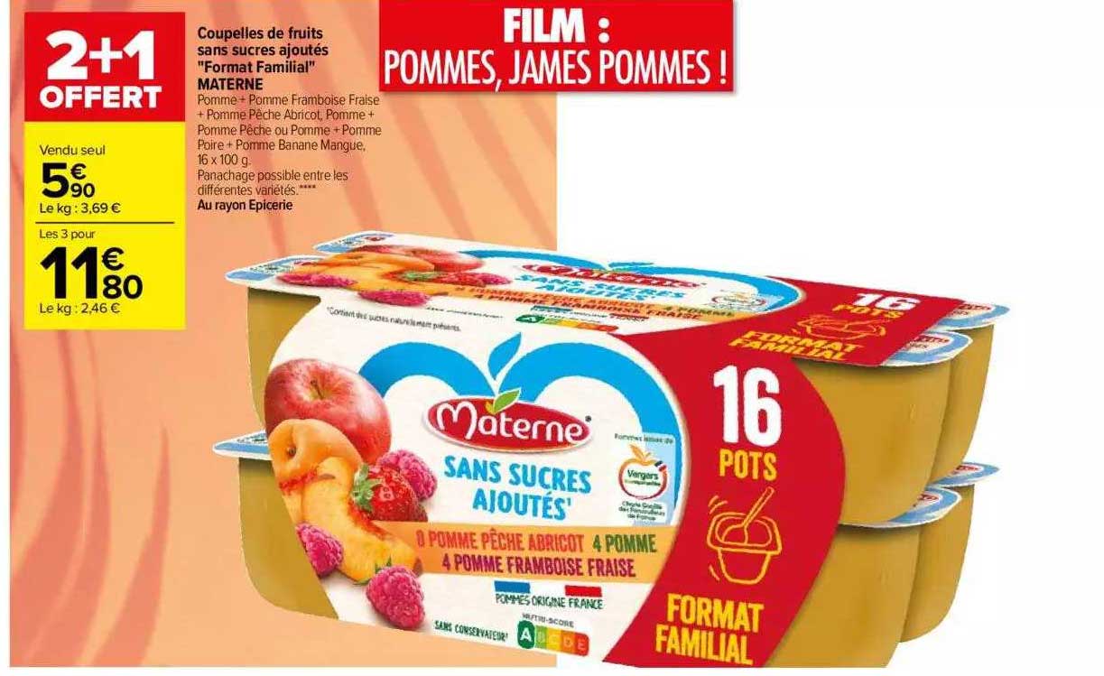 Coupelles De Fruits Sans Sucres Ajoutés "format Familial" Materne