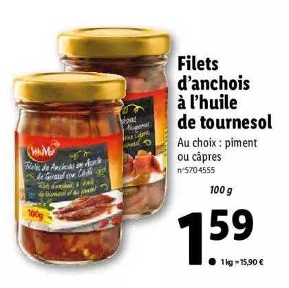 filets d'anchois à l'huile de tournesol