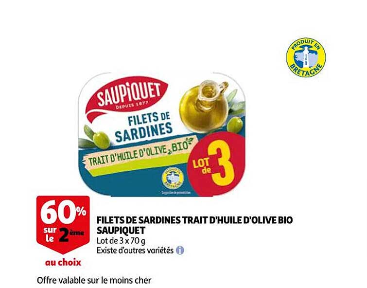 filets de sardines trait d'huile d'olive bio saupiquet