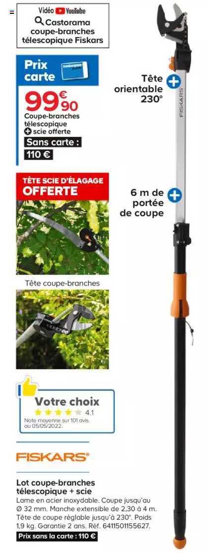 fiskars lot coupe-branches télescopique + scie