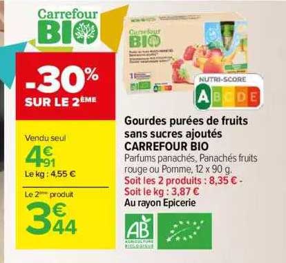 Gourdes Purées De Fruits Sans Sucres Ajoutés Carrefour Bio