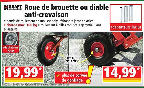 kraft roue de brouette ou diable anti-crevaison