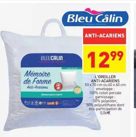 l'oreiller anti-acariens bleu câlin