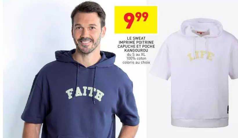 le sweat imprimé poitrine capuche et poche kangourou