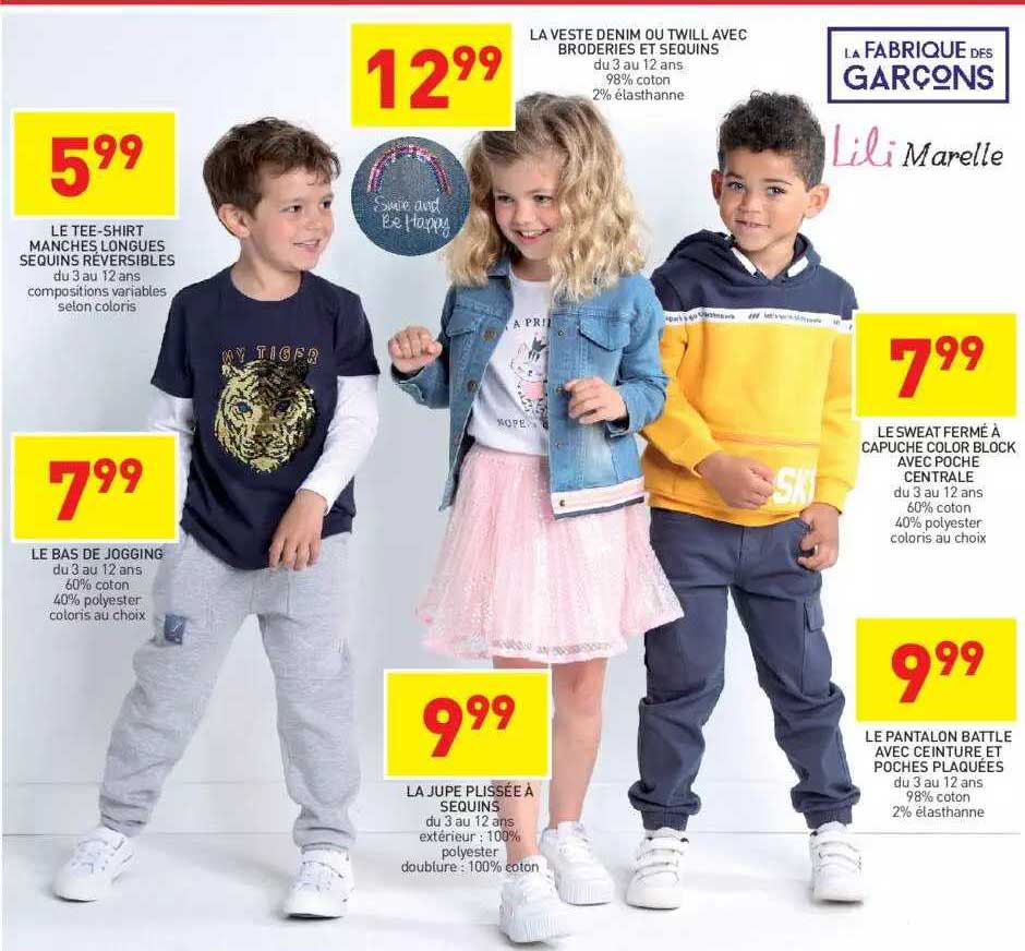 le tee-shirt manches longues sequins reversibles, le bas de jogging, la veste denim ou twill avec broderies et sequins, la jupe plissée à sequins, le sweat fermé à capuche color block avec poche,