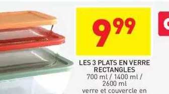 les 3 plats en verre rectangles