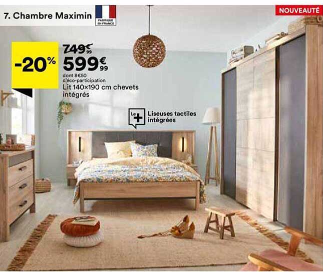 lit 140 x 190 cm chevets intégrés