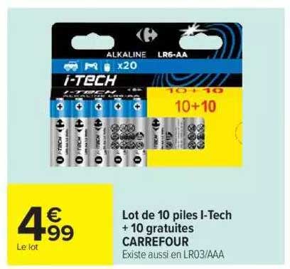 lot de 10 piles i-tech + 10 gratuites carrefour