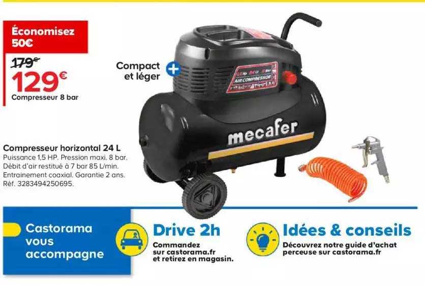 Mecafer Compresseur Horizontal 24 L