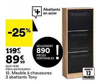 meuble à chaussures 3 abattants tony