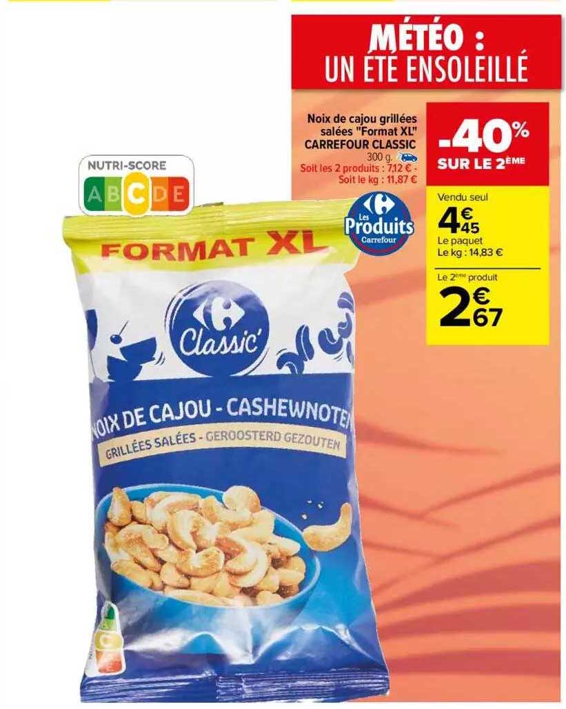 noix de cajou grillées salées "format XL" carrefour classic
