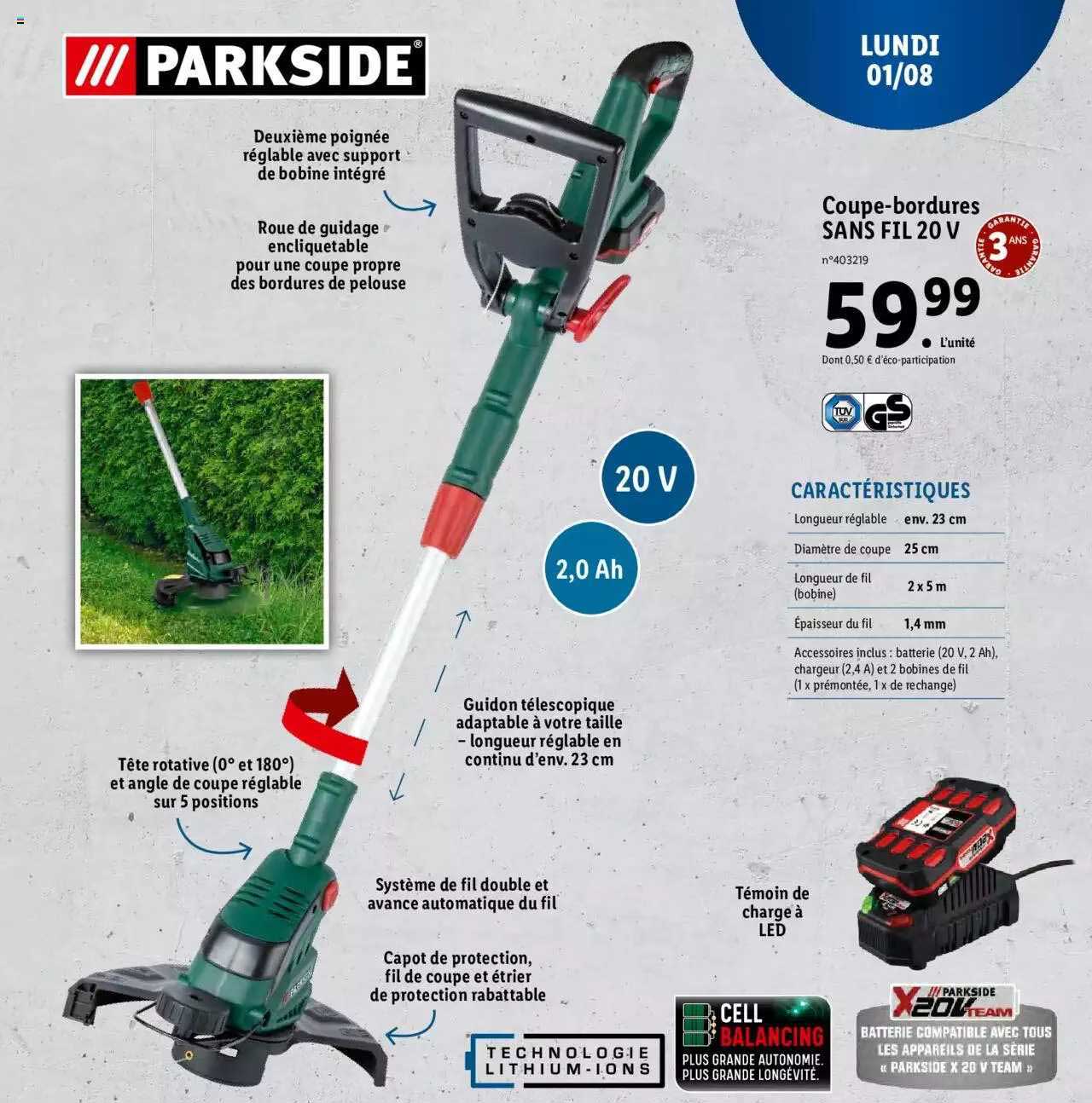 parkside coupe-bordures sans fil 20v