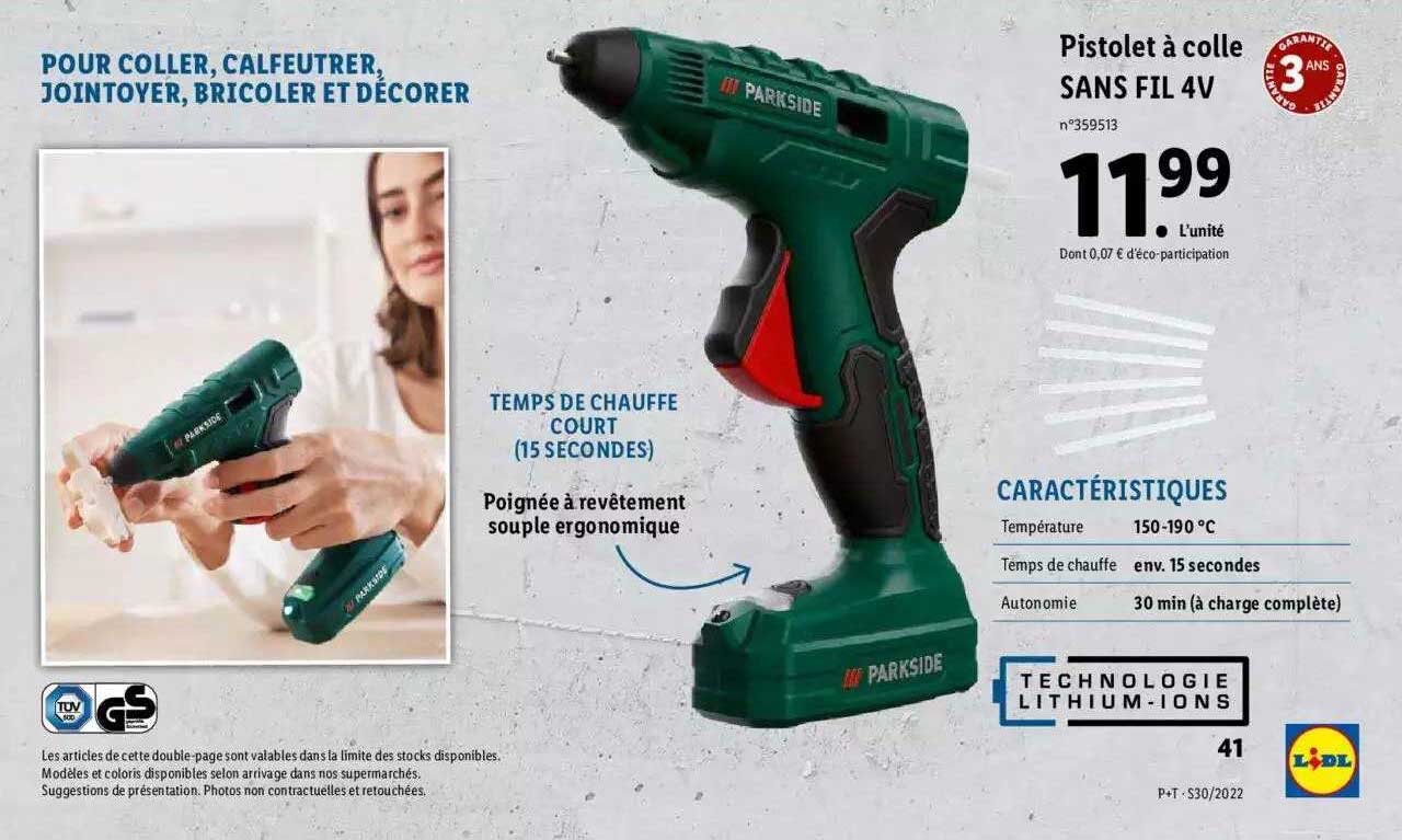 Parkside Pistolet à Colle Sans Fil 4v