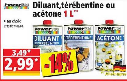 powertec diluant, térébentine ou acétone