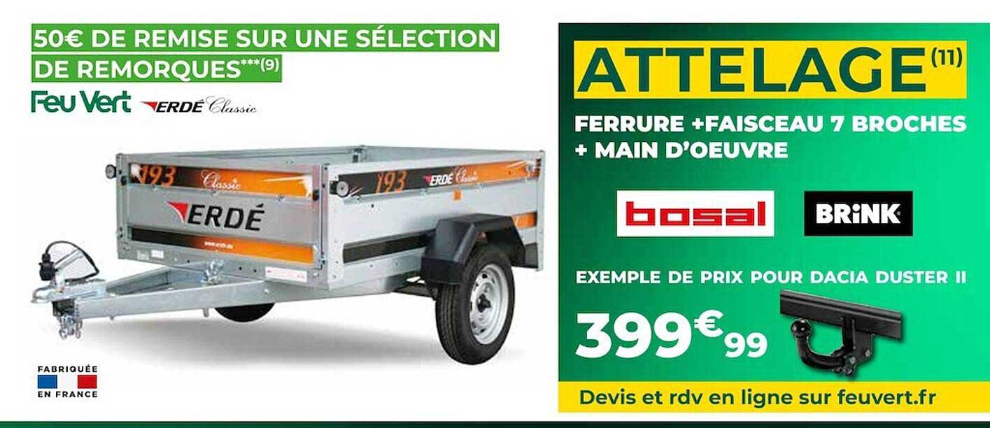 remorques erdé classic, ferrure + faisceau 7 broches + main d'œuvre
