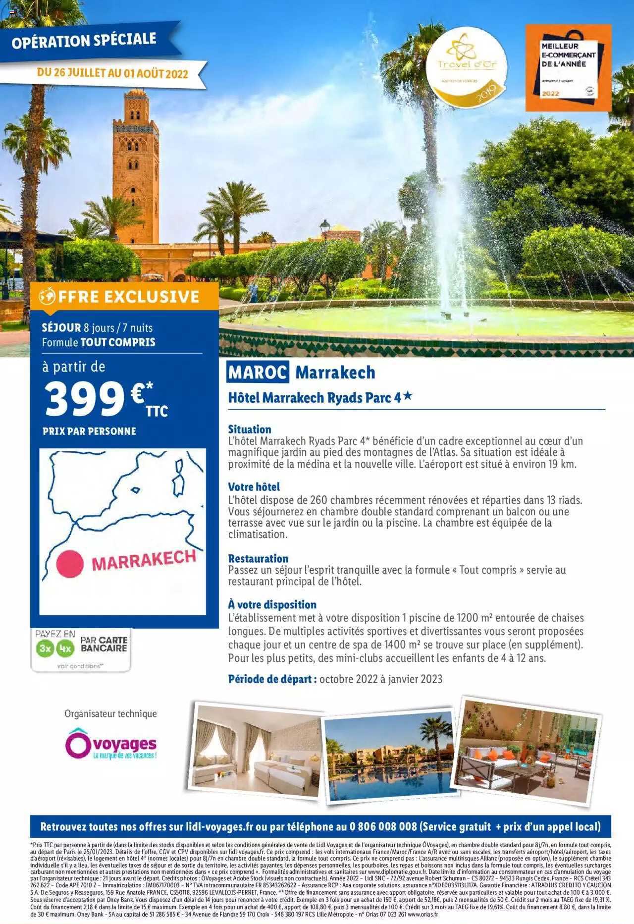 séjour 8 jours-7 nuits formule tout compris maroc marrakech hôtel marrakech ryads parc 4