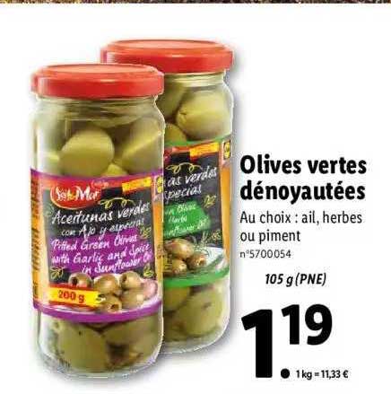 sol mar olives vertes dénoyautées
